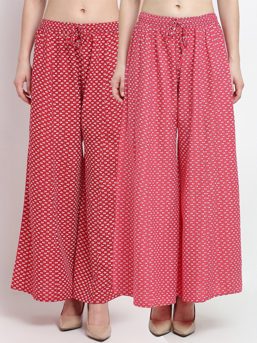 

GRACIT Women Red 2 Ethnic Motifs Printed Flared Knitted Palazzos