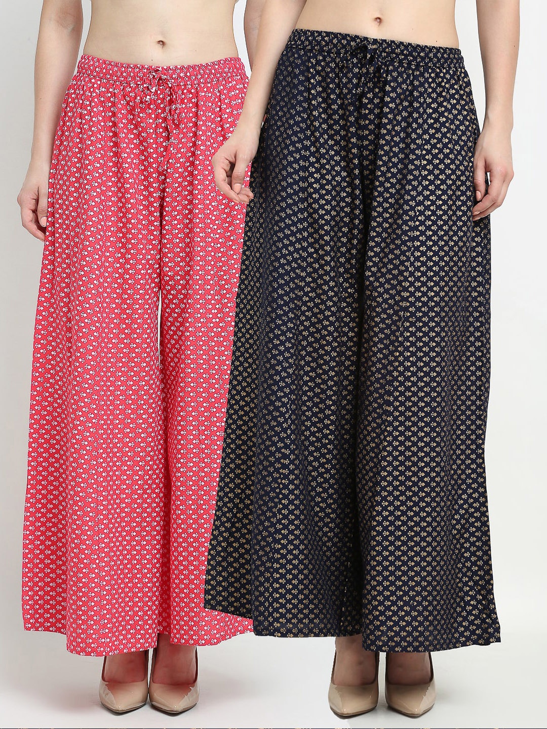 

GRACIT Women Pack Of 2 Pink & Black Printed Flared Knitted Ethnic Palazzos