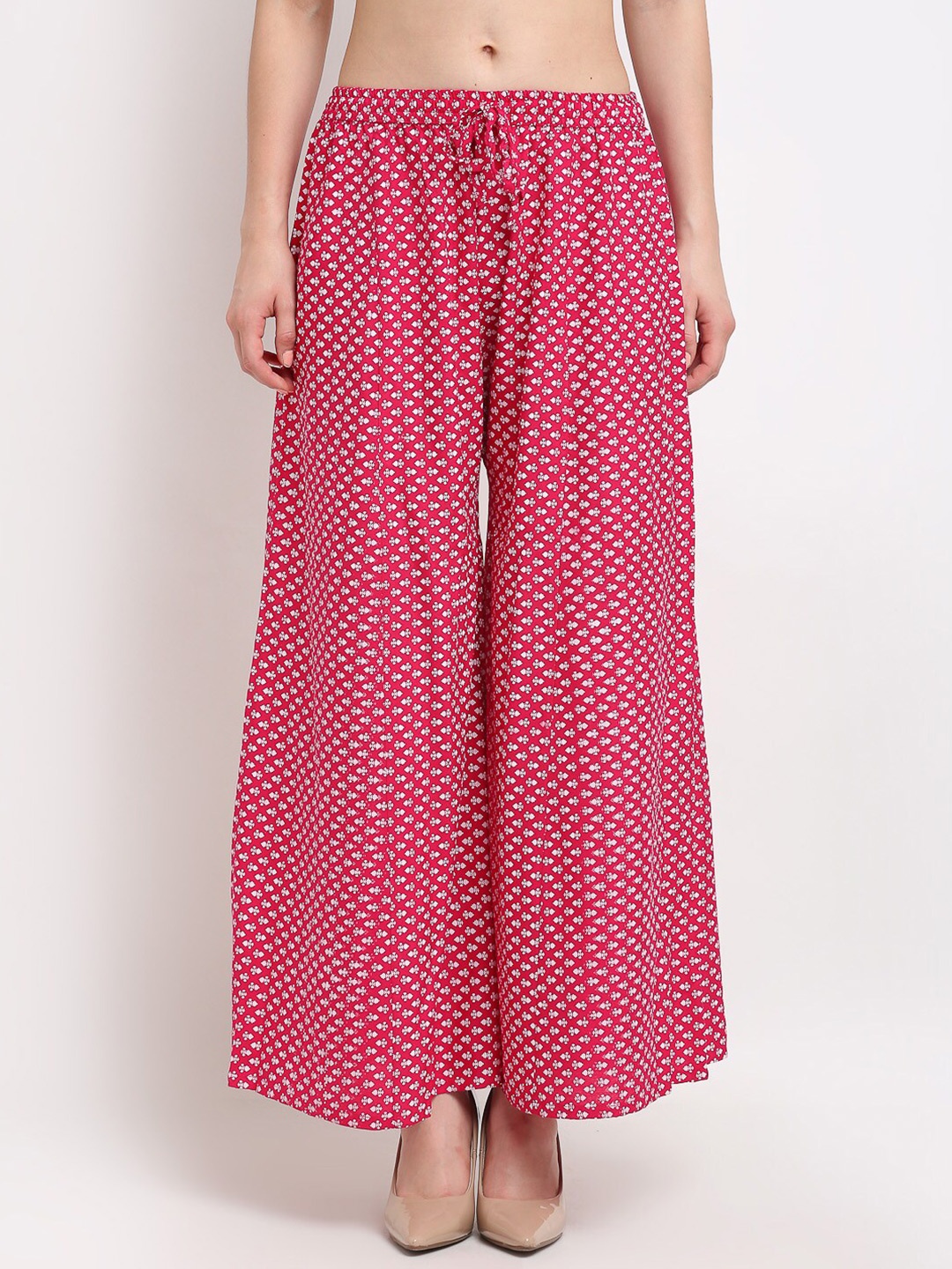 

GRACIT Women Pink & White Printed Flared Knitted Ethnic Palazzos