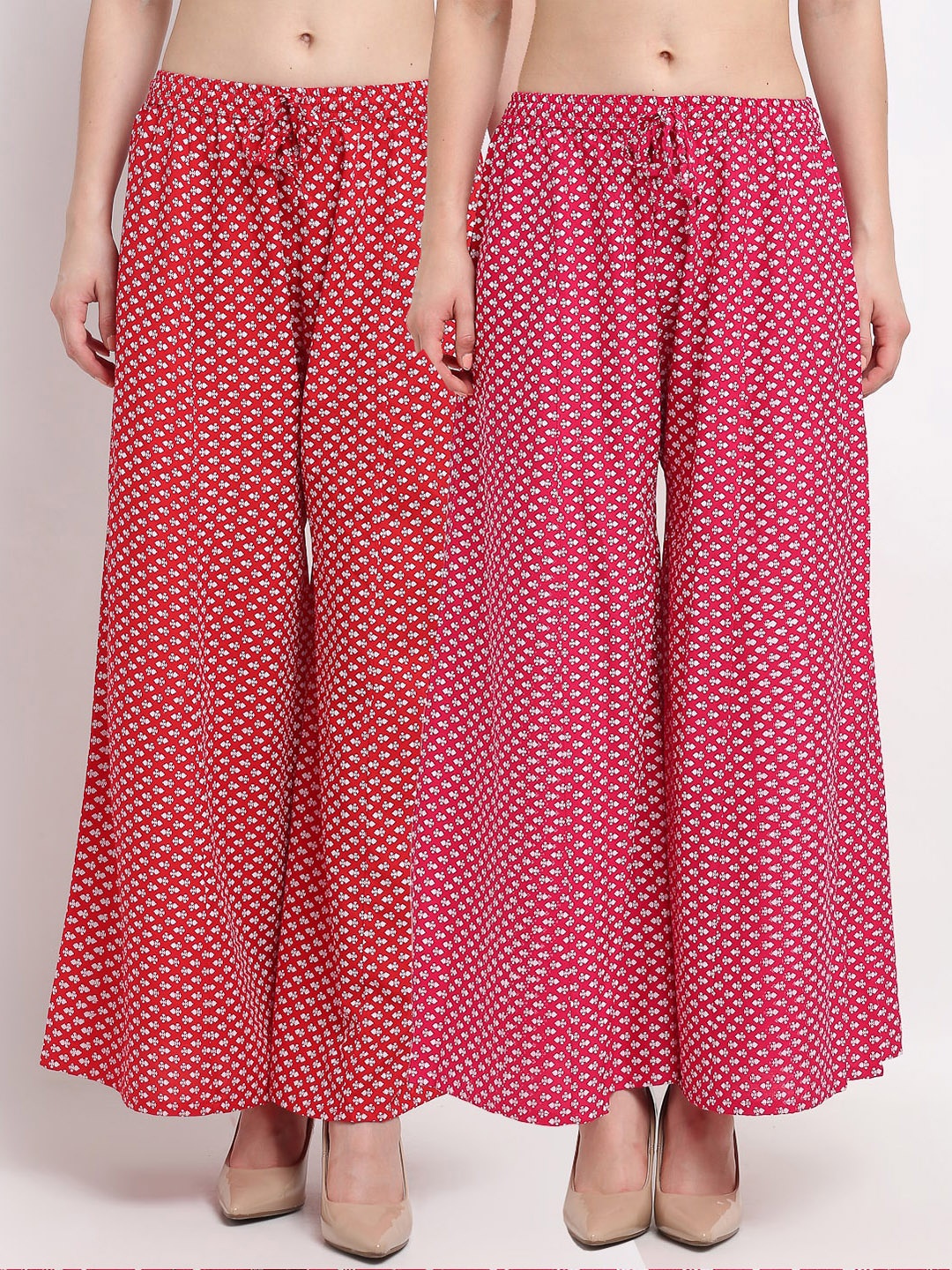 

GRACIT Women Pack Of 2 Red & Pink Floral Printed Flared Knitted Palazzos
