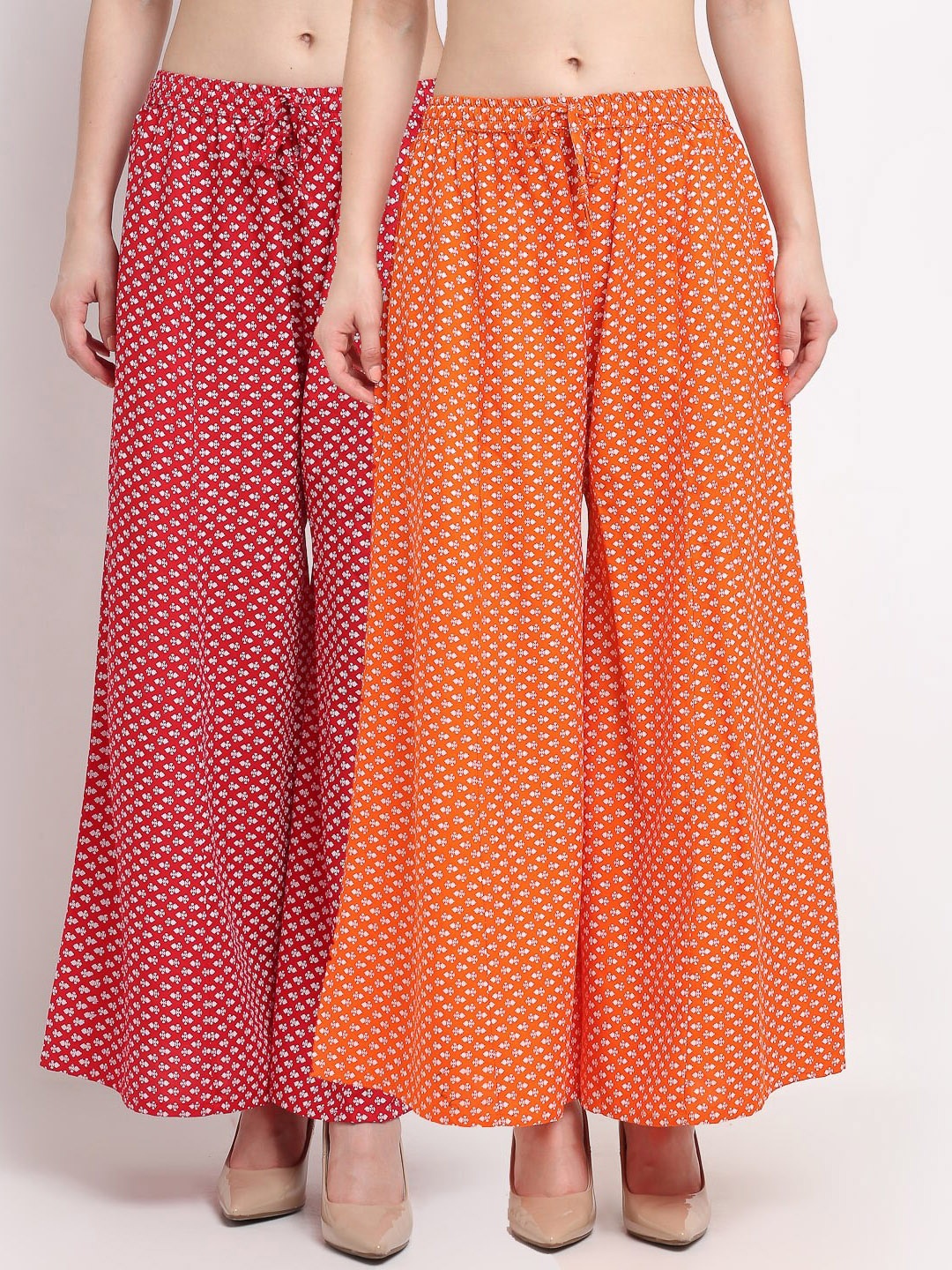 

GRACIT Women Red & Orange Pack of 2 Ethnic Motifs Printed Flared Knitted Ethnic Palazzos