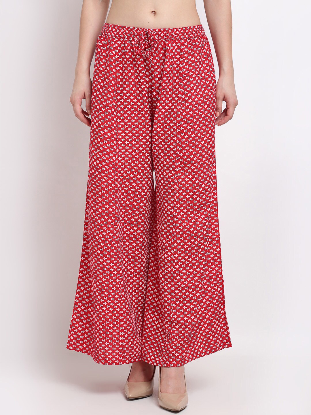 

GRACIT Women Red & White Printed Flared Knitted Ethnic Palazzos