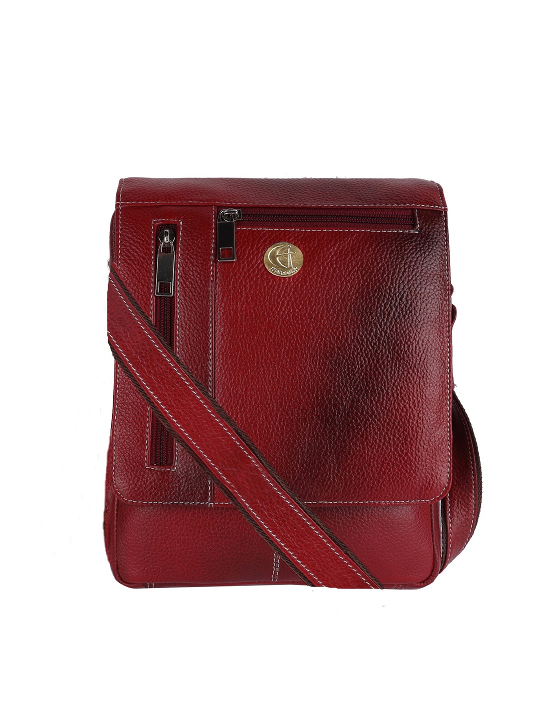 

HiLEDER Unisex Textured Pure Leather Messenger Bag, Maroon