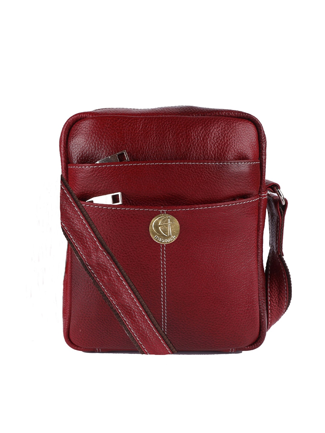 

HiLEDER Unisex Textured Pure Leather Messenger Bag, Maroon