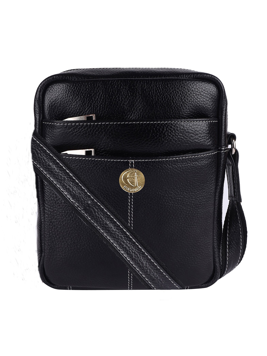 

HiLEDER Unisex Pure Leather Textured Messenger Bag, Black
