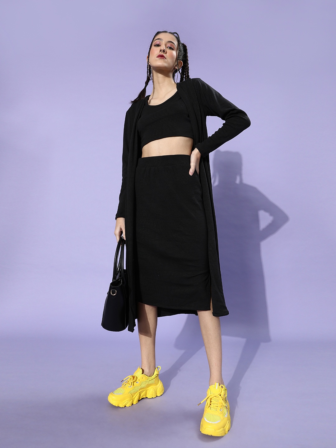 

Athena Women Black Solid Top with Skirt