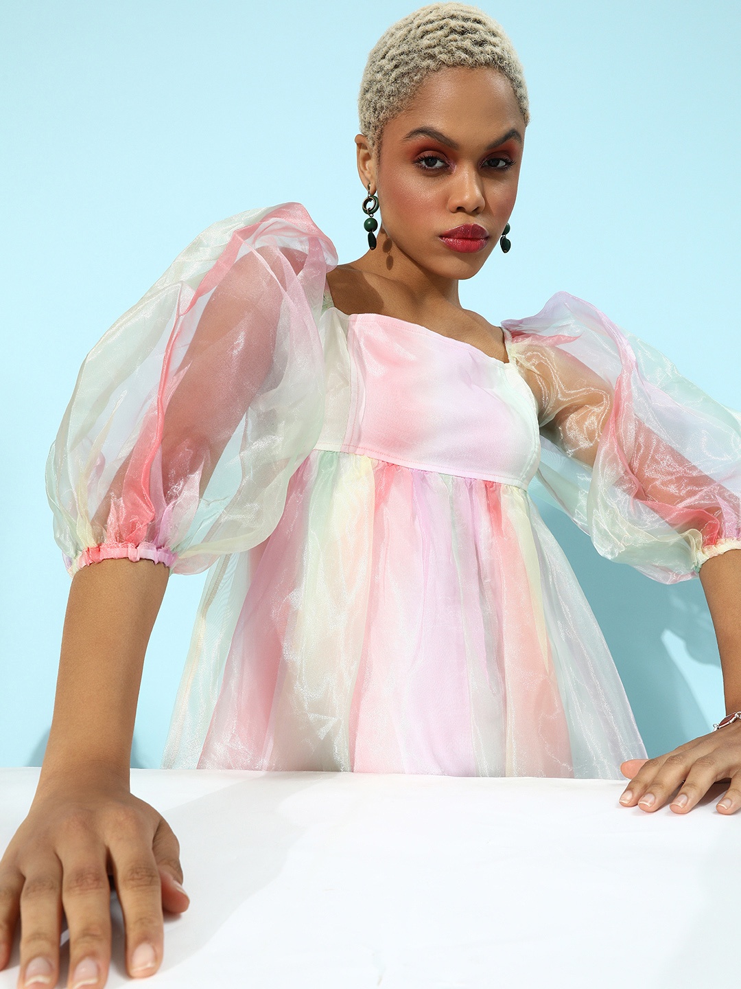 

Athena Multicoloured Dyed Empire Mini Dress, Multi