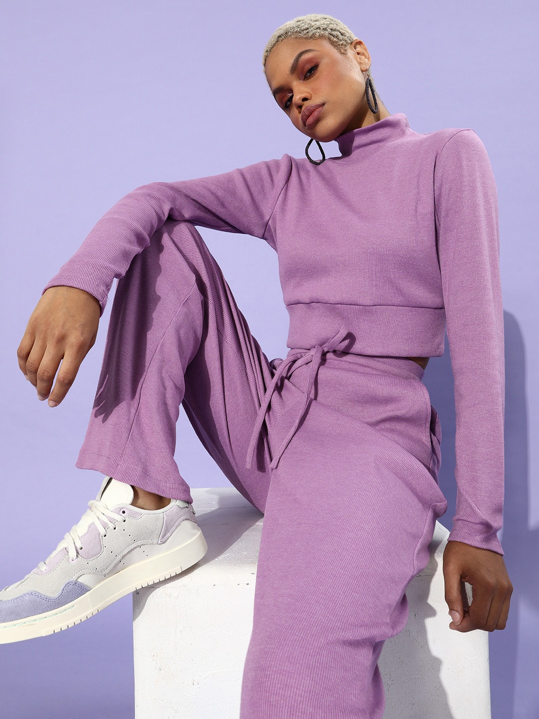

Athena Women Elegant Lavender Solid Top with Trousers