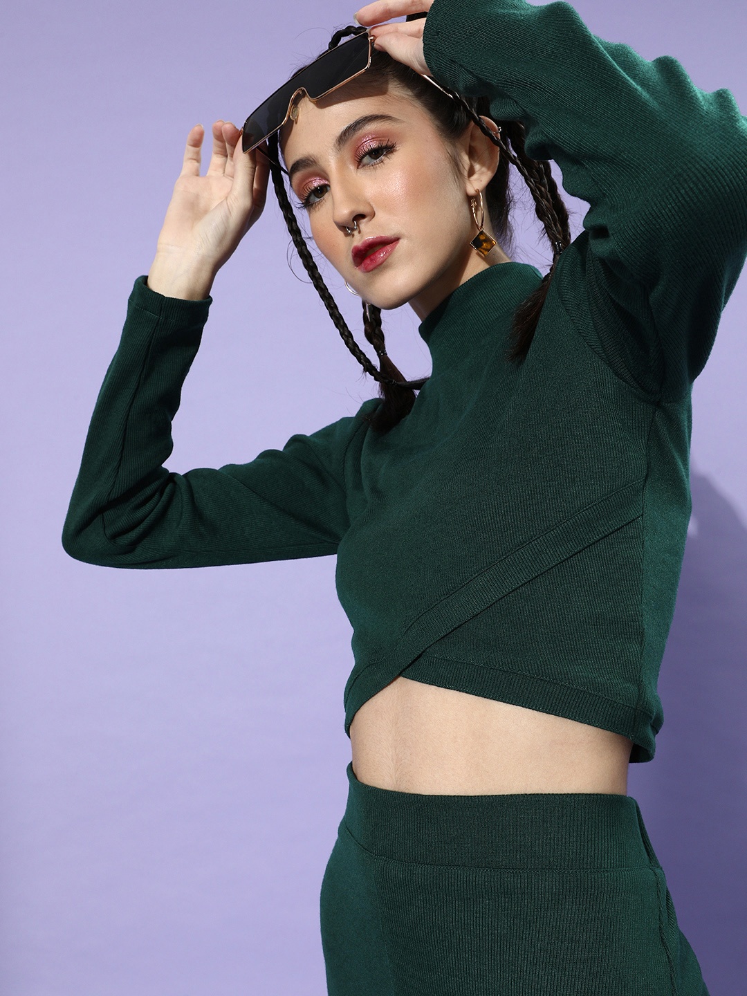 

Athena Women Gorgeous Green Solid Top with Skirt