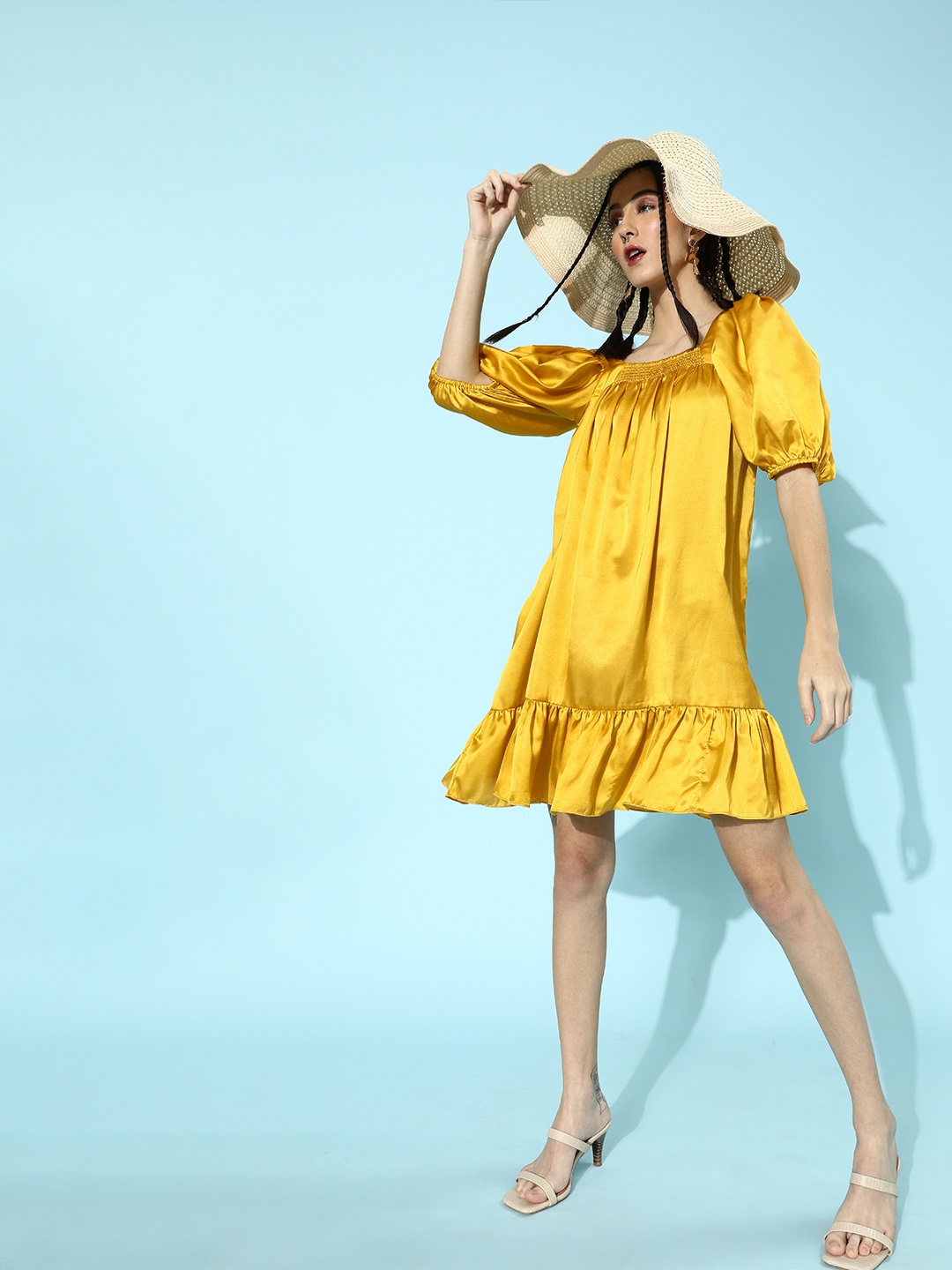 

Athena Yellow Satin A-Line Dress