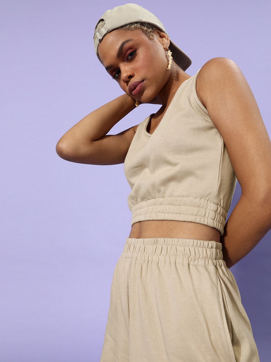 

Athena Women Beige Solid Top with Shorts