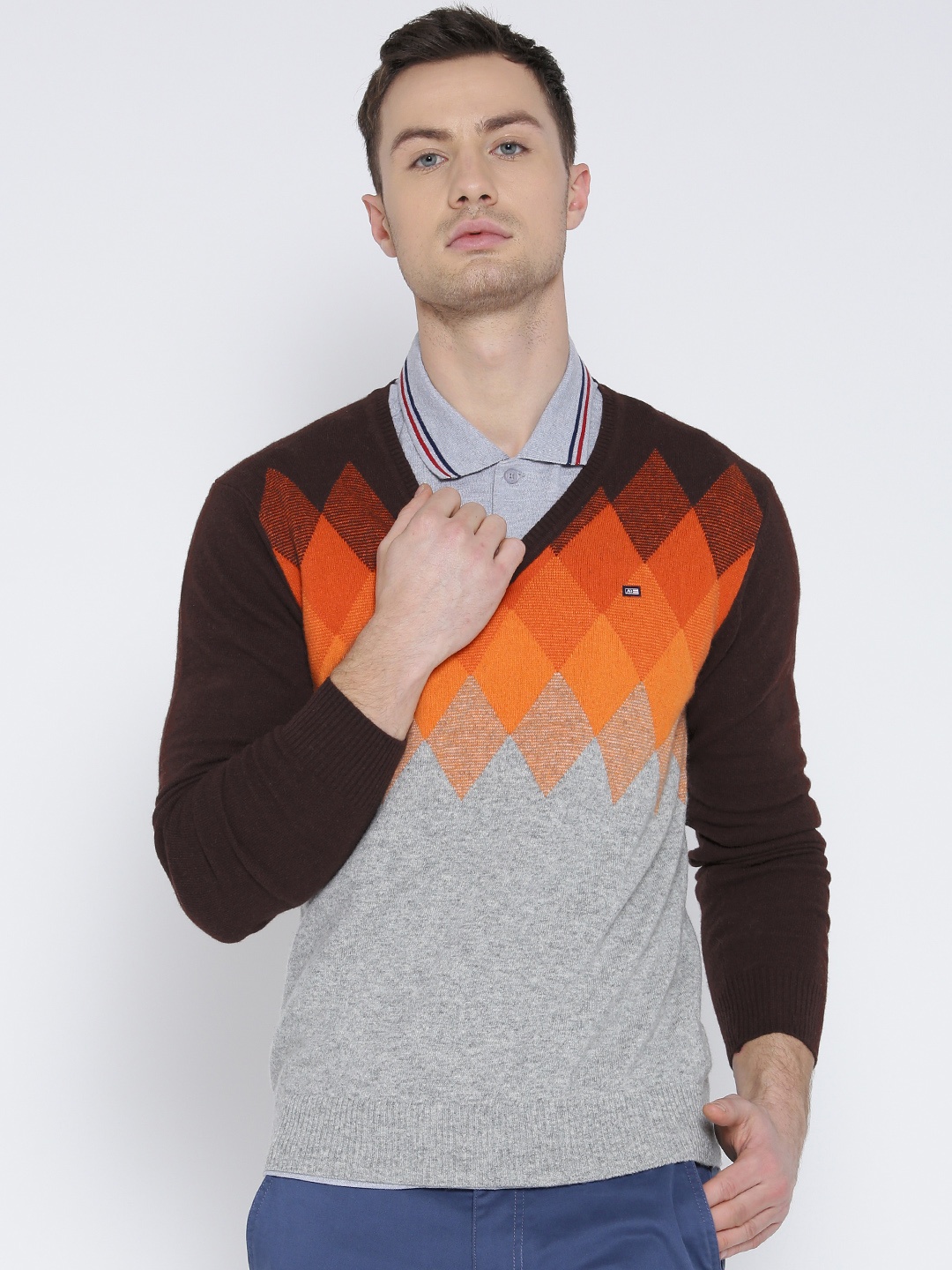 

Arrow Sport Brown & Orange Argyle Pattern Woollen Sweater