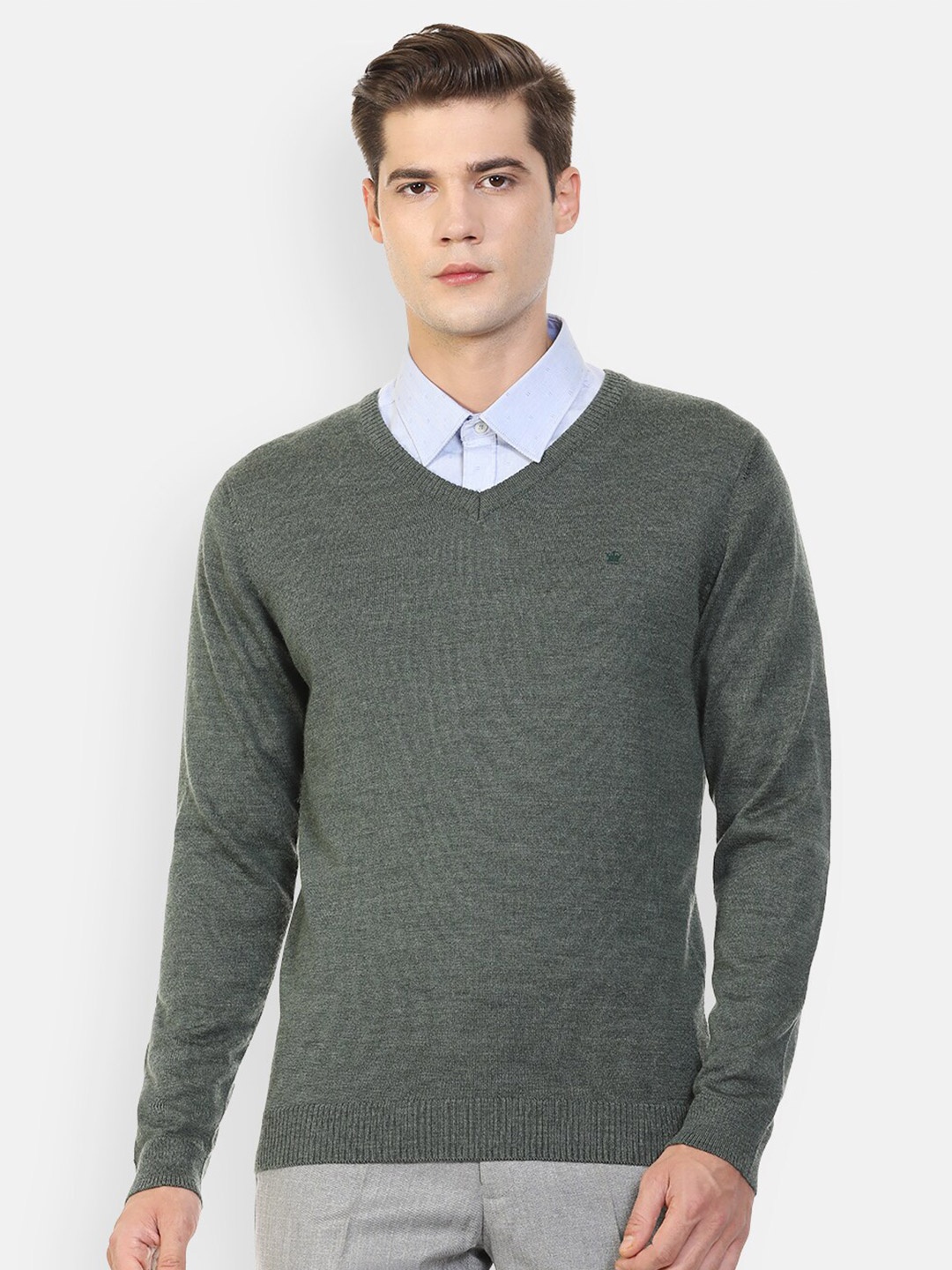 

Louis Philippe Men Olive Green Acrylic Pullover Sweater