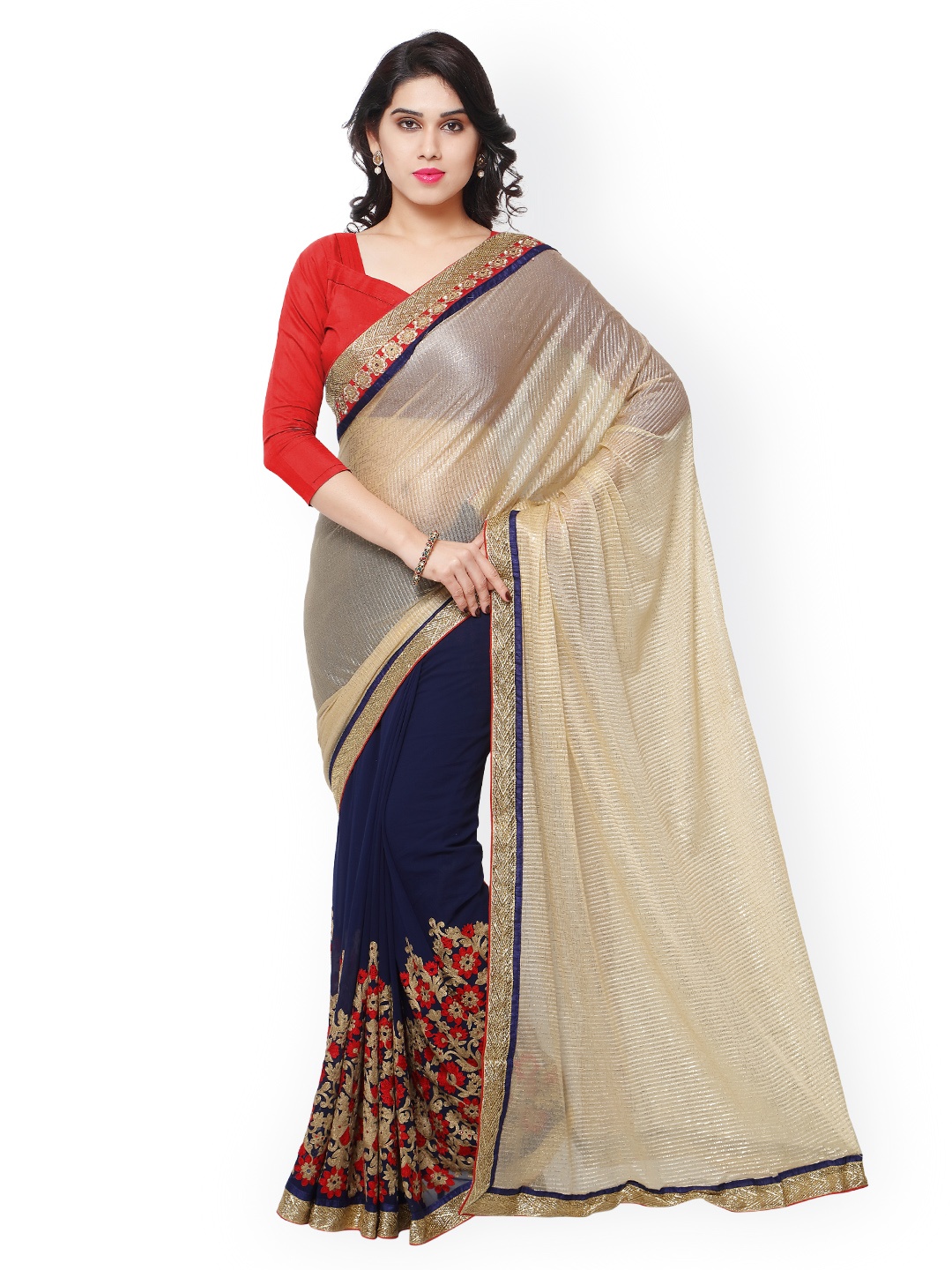 

Kalista Beige & Navy Embroidered Georgette Embellished Saree