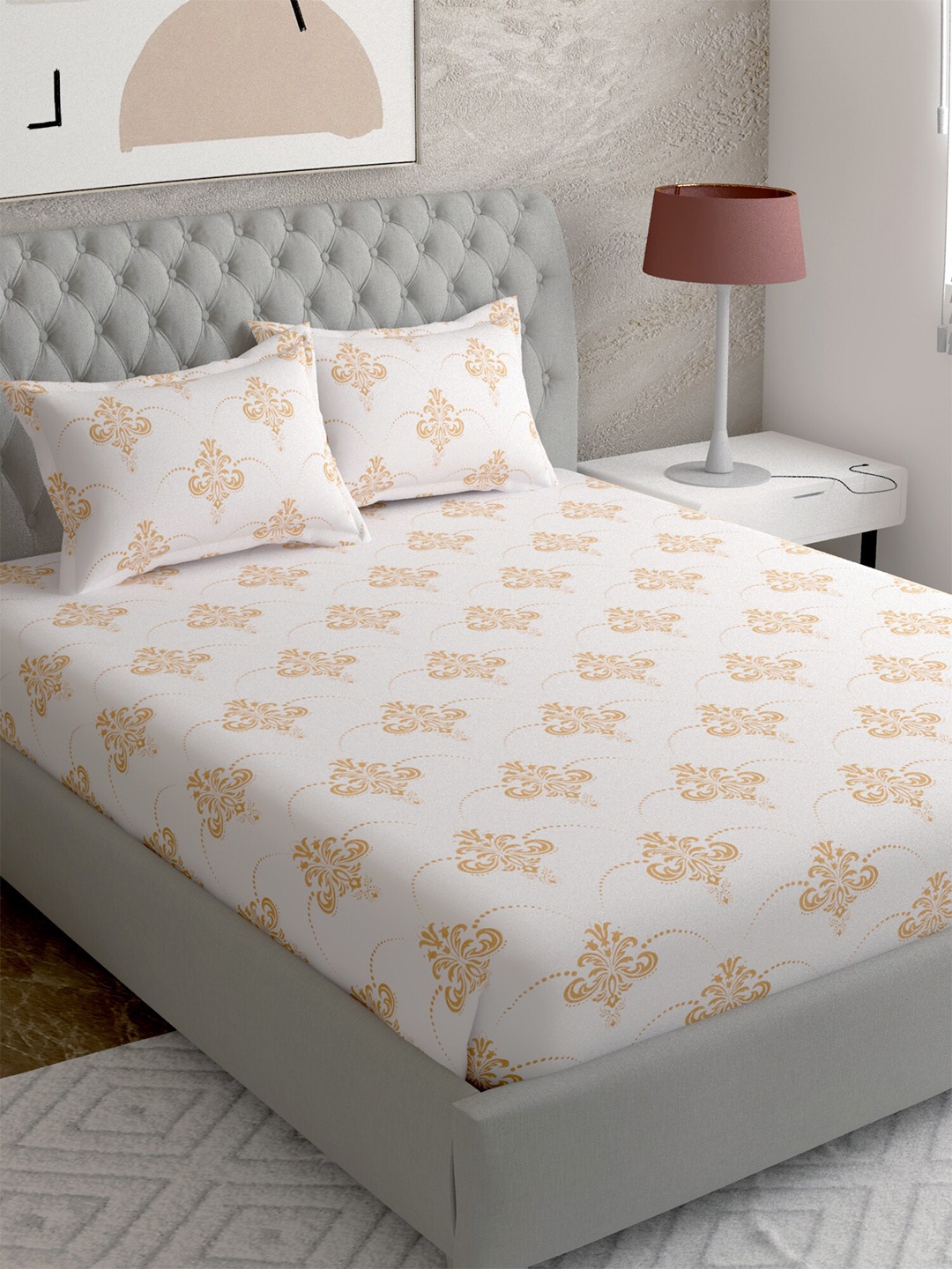 

EverHOME White & Red Ethnic Motifs 260 TC Queen Bedsheet with 2 Pillow Covers