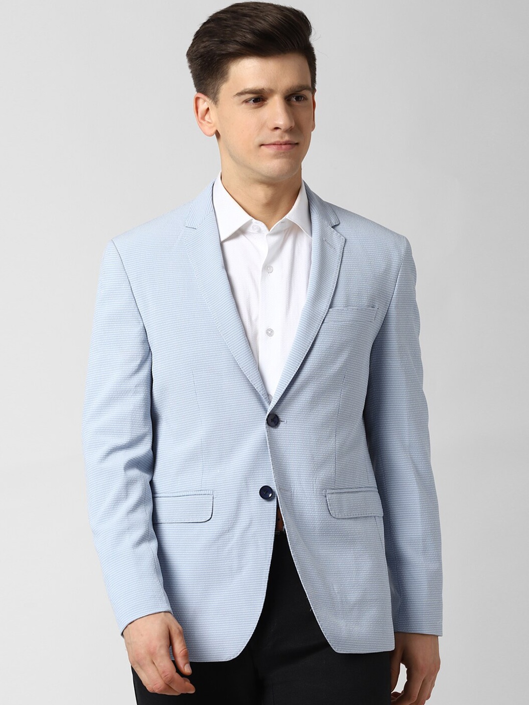 

Peter England Elite Men Green Self Design Single-Breasted Slim-Fit Formal Blazer
