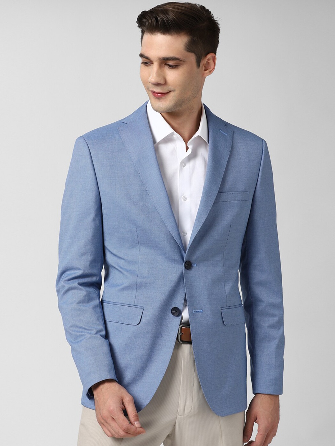 

Peter England Elite Men Blue Solid Single-Breasted Slim-Fit Formal Blazer