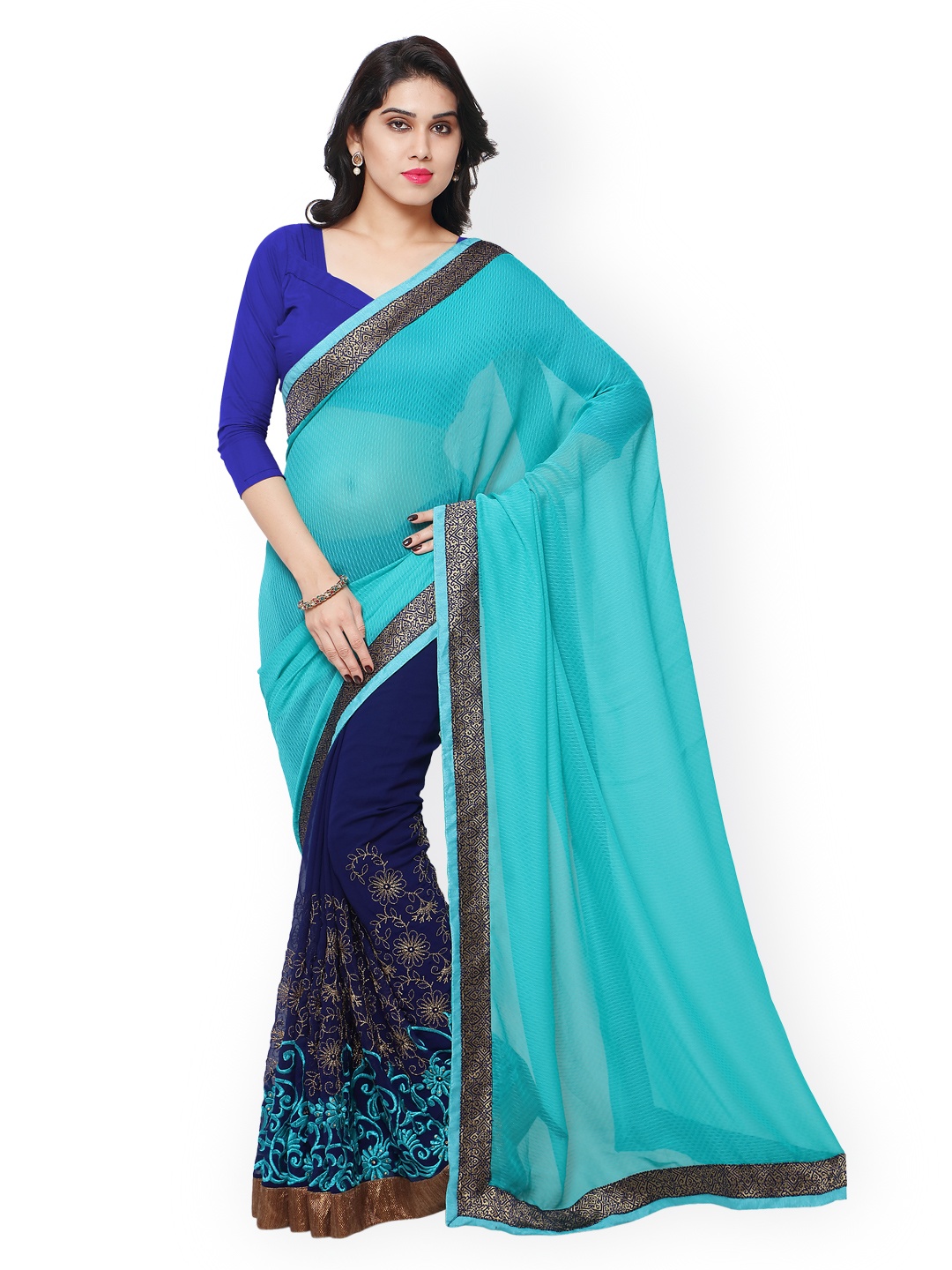 

Kalista Navy & Blue Embroidered Jacquard & Georgette Embellished Saree