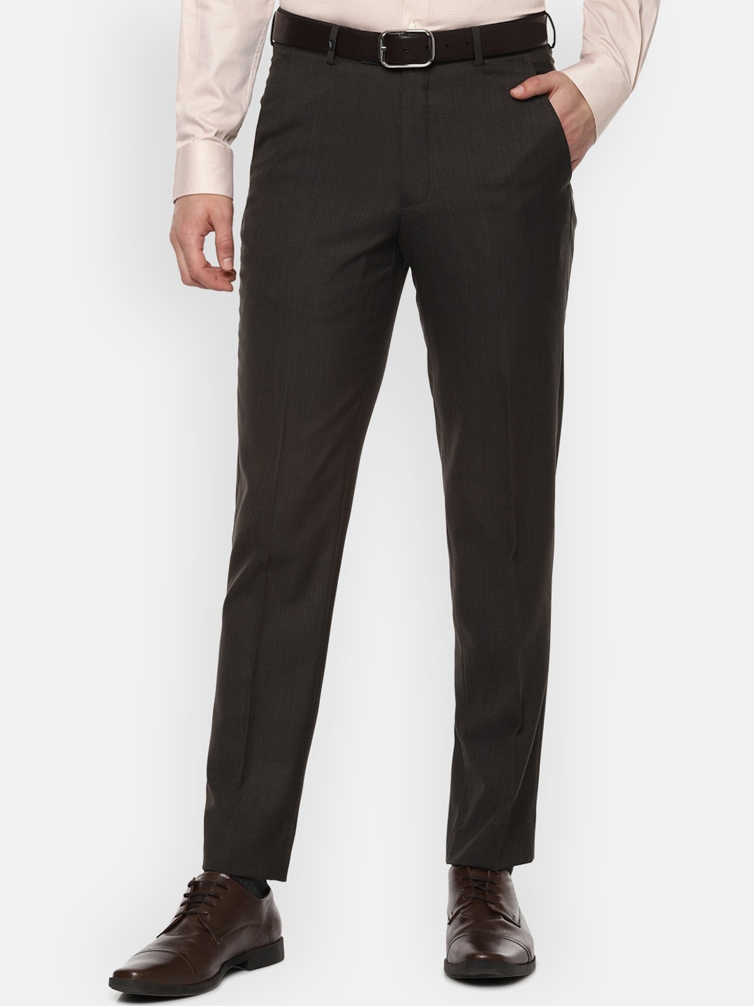 

Van Heusen Men Black Textured Formal Trousers