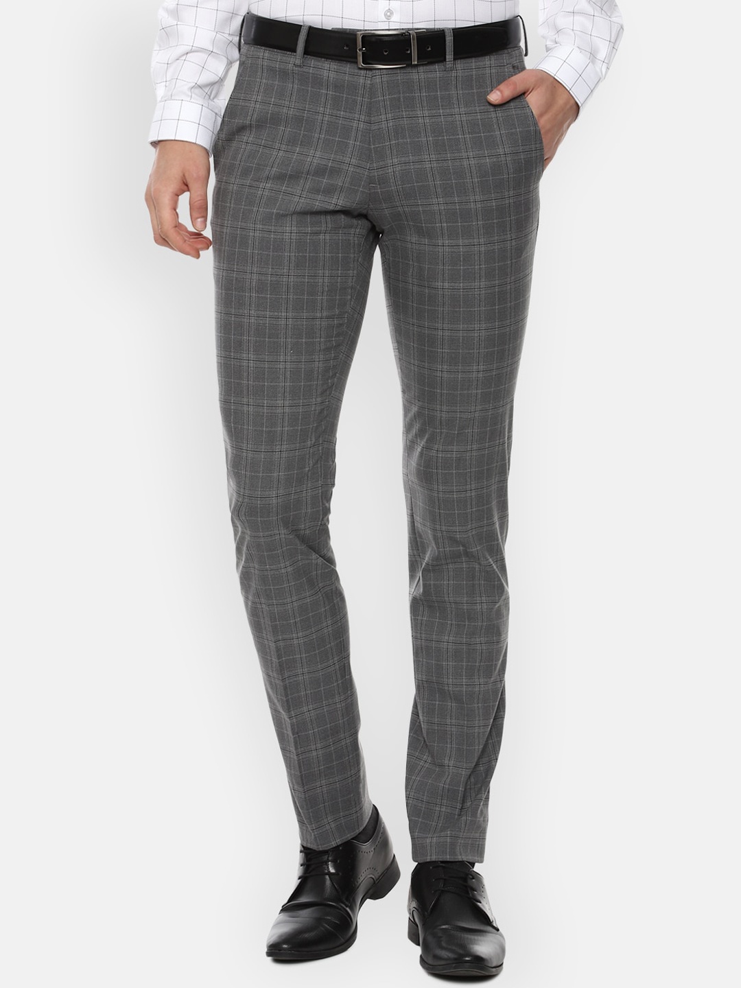 

Van Heusen Men Grey Checked Slim Fit Formal Trousers
