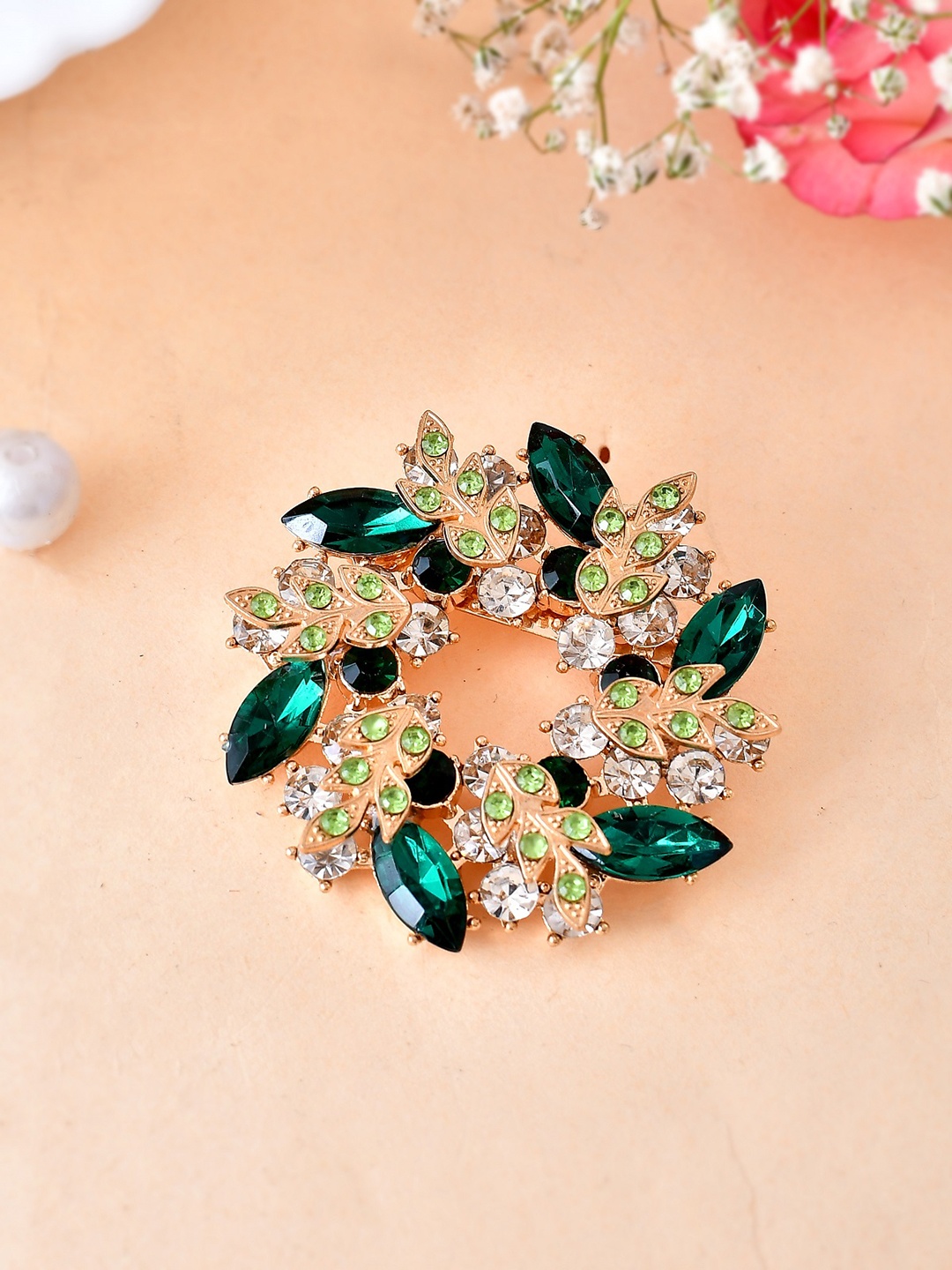 

AQUASTREET Women Gold-Toned & Green Stone-Studded Brooch