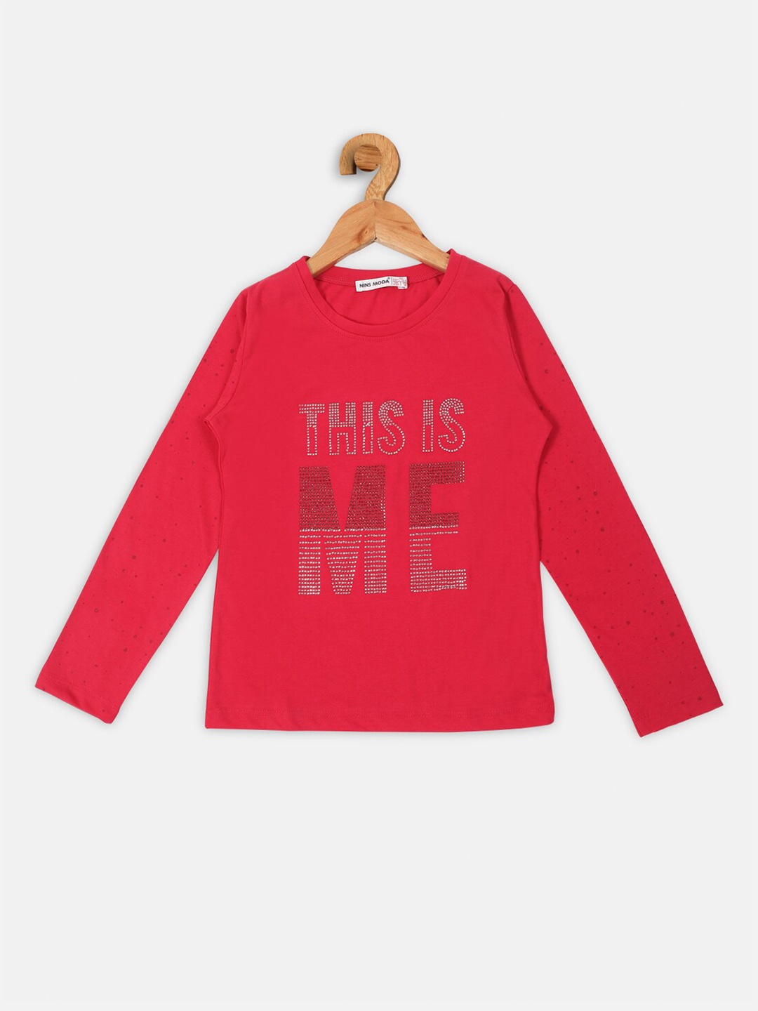 

Nins Moda Girls Magenta Embellished Knitted Regular Top