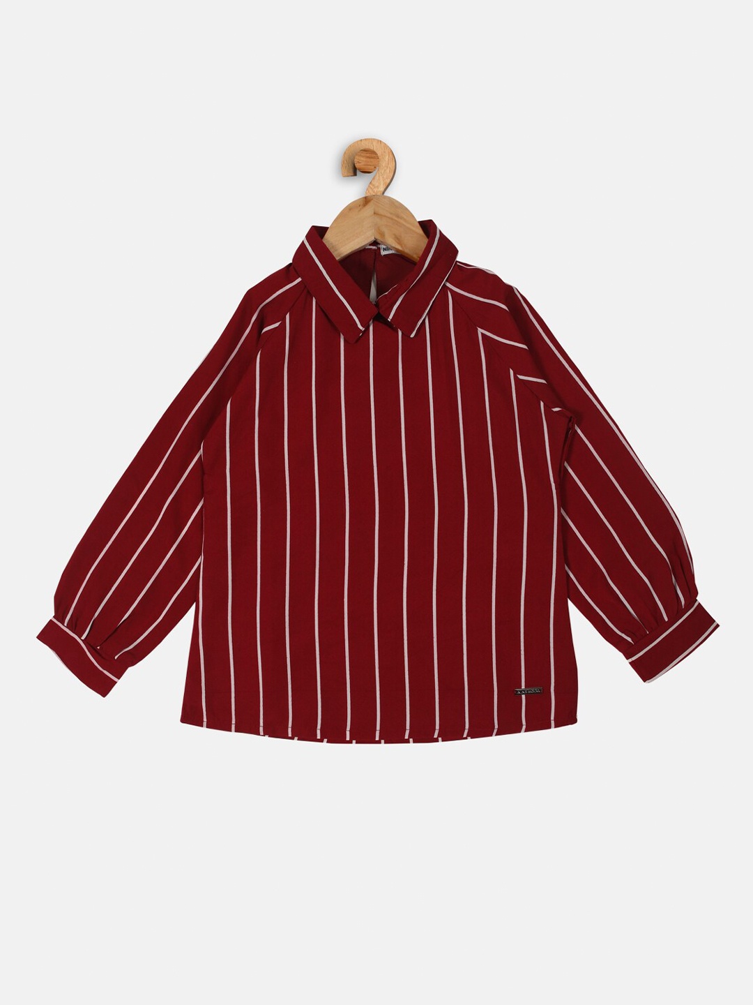 

Nins Moda Maroon & White Striped Shirt Style Top