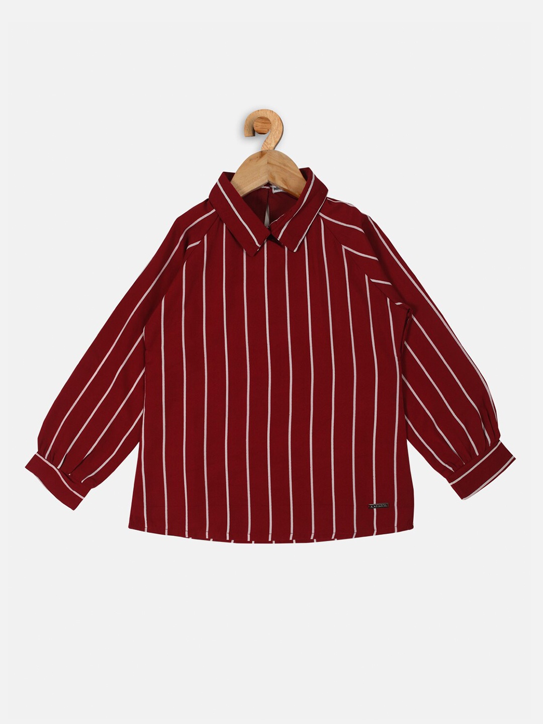 

Nins Moda Maroon Striped Shirt Style Top