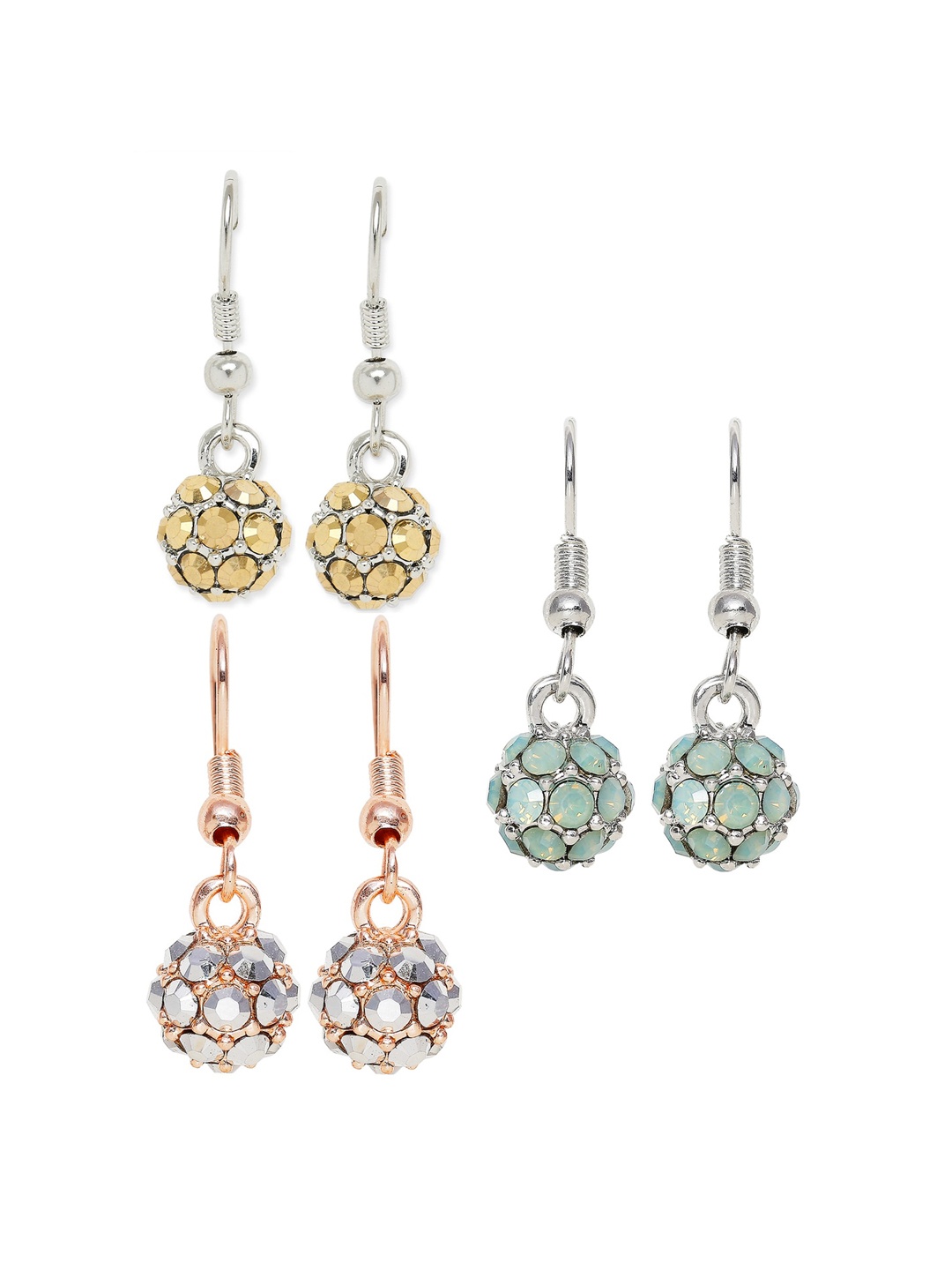 

Mahi Set Of 3 Crystal Spherical Drop Earrings, Green