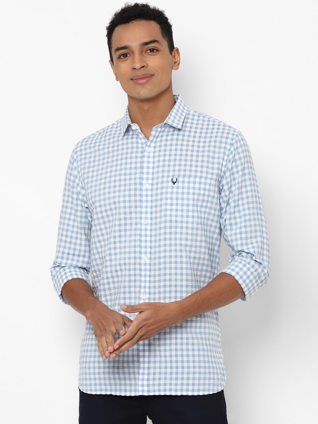 

Allen Solly Men Blue Slim Fit Grid Tattersall Checks Opaque Casual Shirt