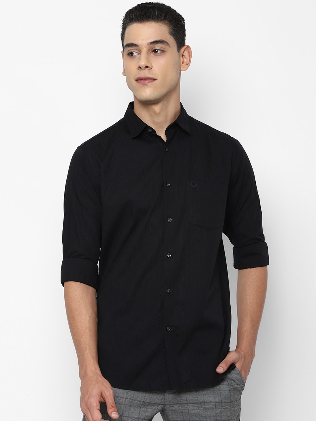 

Allen Solly Men Black Slim Fit Opaque Pure Cotton Casual Shirt
