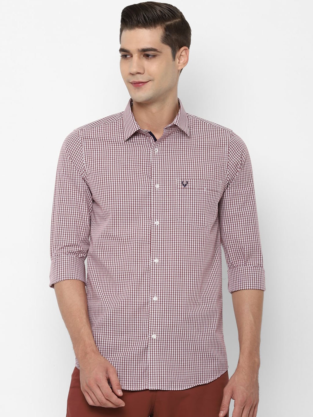

Allen Solly Men Maroon Slim Fit Micro Checks Opaque Checked Casual Shirt