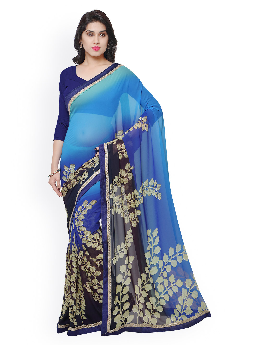

Kalista Blue Polyester & Georgette Printed Saree