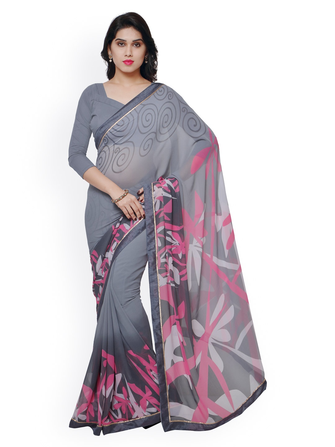 

Kalista Grey Polyester & Georgette Printed Saree