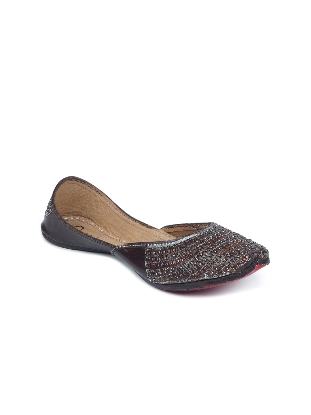 

The Desi Dulhan Women Brown Embellished Leather Ethnic Ballerinas with Bows Flats