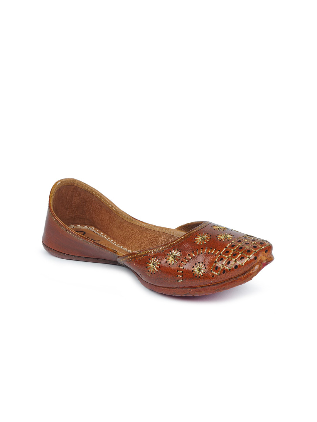 

The Desi Dulhan Women Brown Textured Leather Ethnic Mojaris Flats