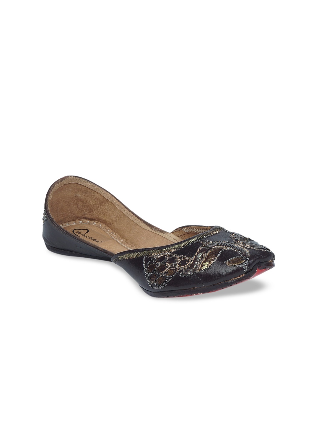 

The Desi Dulhan Women Brown Embellished Leather Ethnic Mojaris Flats