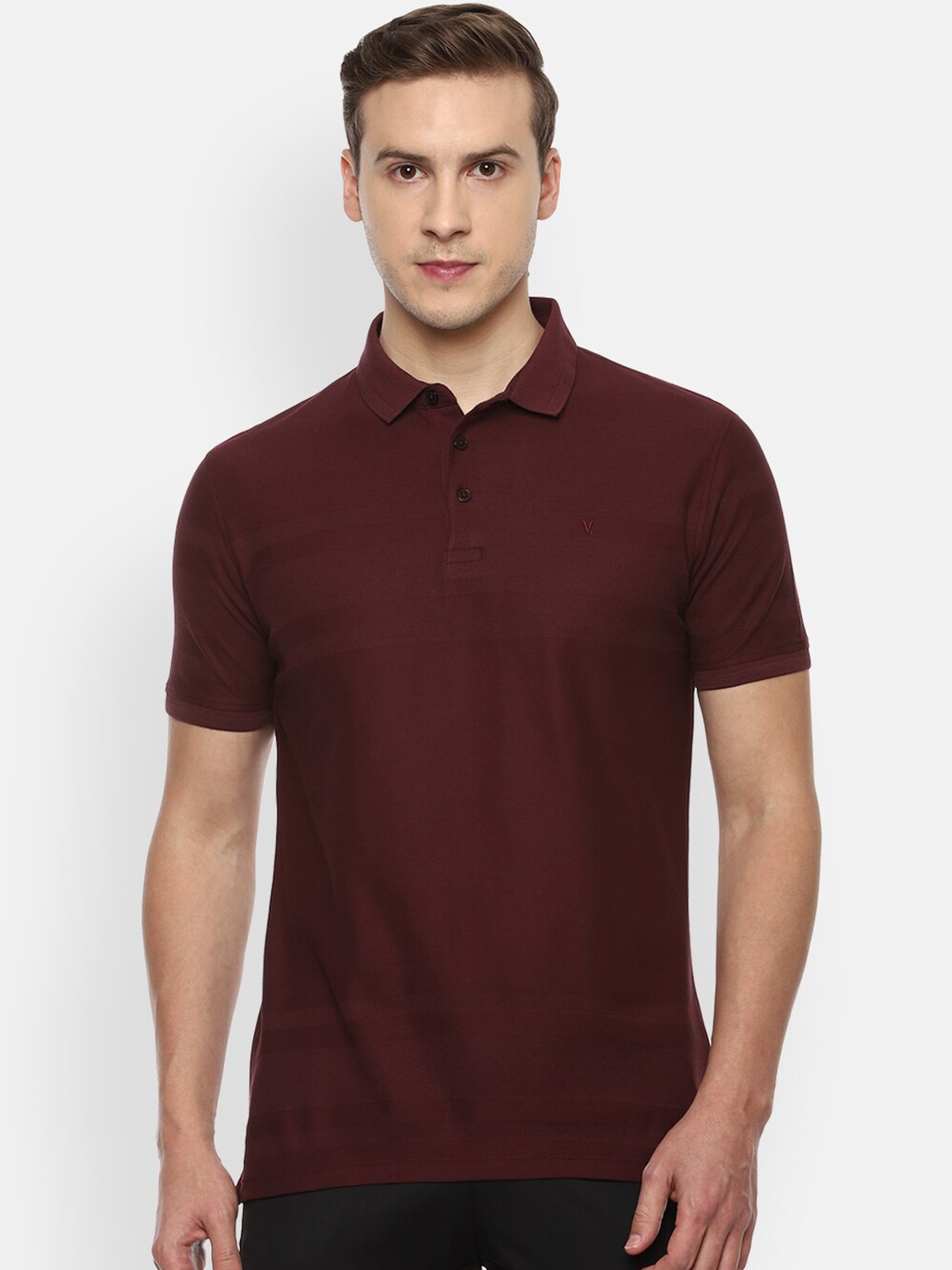 

V Dot Men Maroon Polo Collar Pure Cotton Slim Fit T-shirt