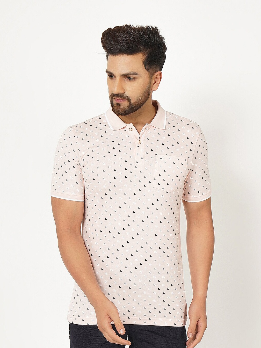 

Blackberrys Men Pink Printed Polo Collar Slim Fit T-shirt