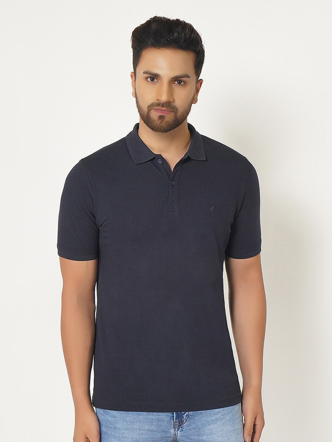 

Blackberrys Men Navy Blue Polo Collar Slim Fit Pure Cotton T-shirt