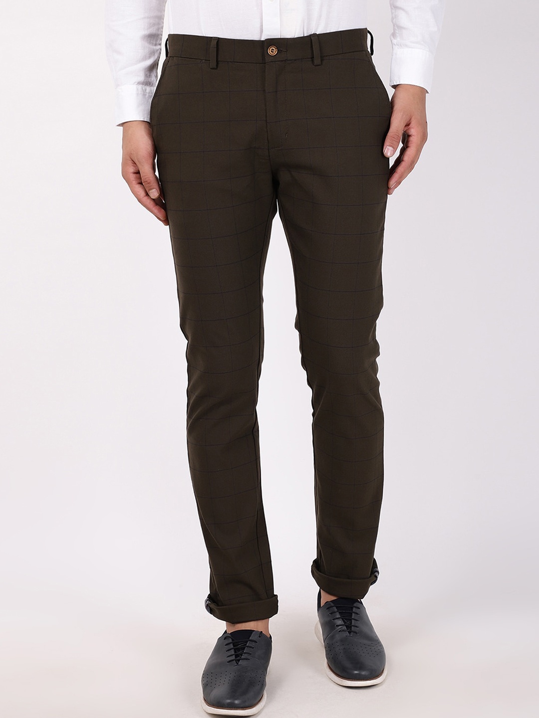 

Blackberrys Men Olive Green B-95 Slim Fit Trousers