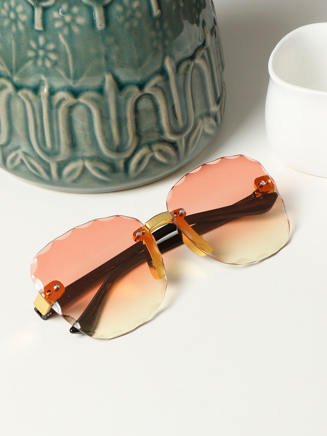 

PASSION PETALS Unisex Kids Pink Lens & Black Rimless Butterfly Sunglasses