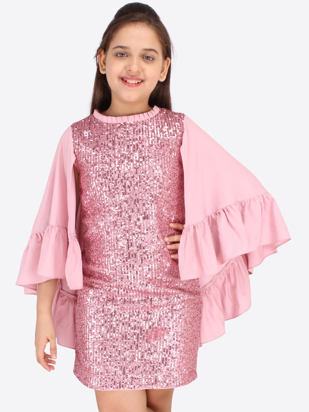 

CUTECUMBER Pink Embellished Georgette Sheath Dress