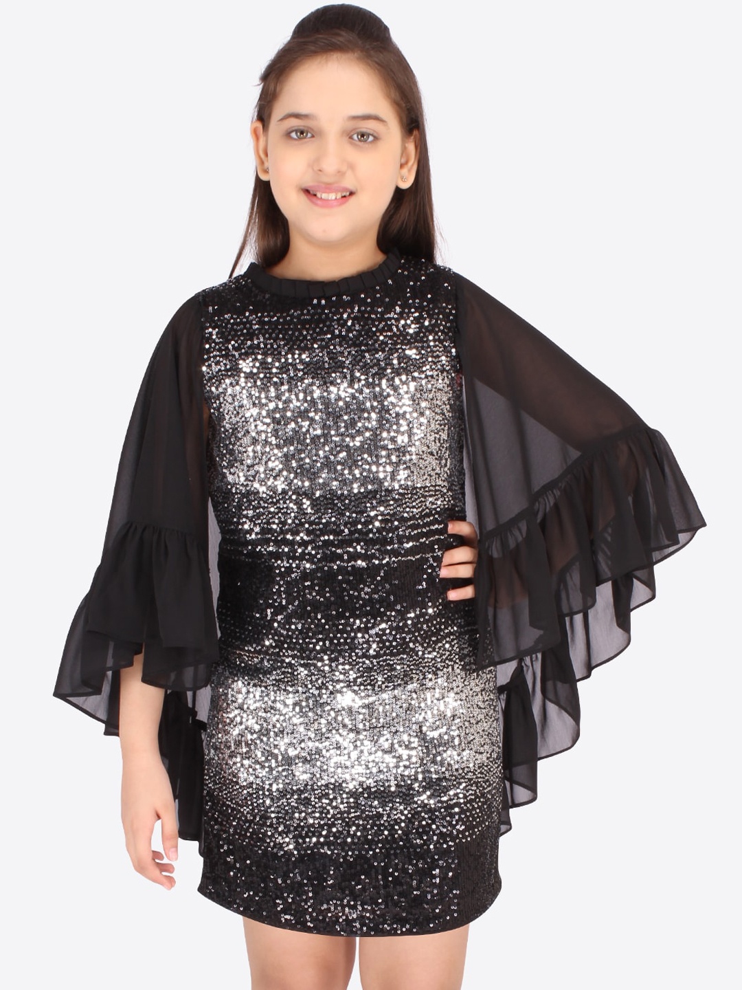 

CUTECUMBER Black Embellished Georgette Sheath Dress
