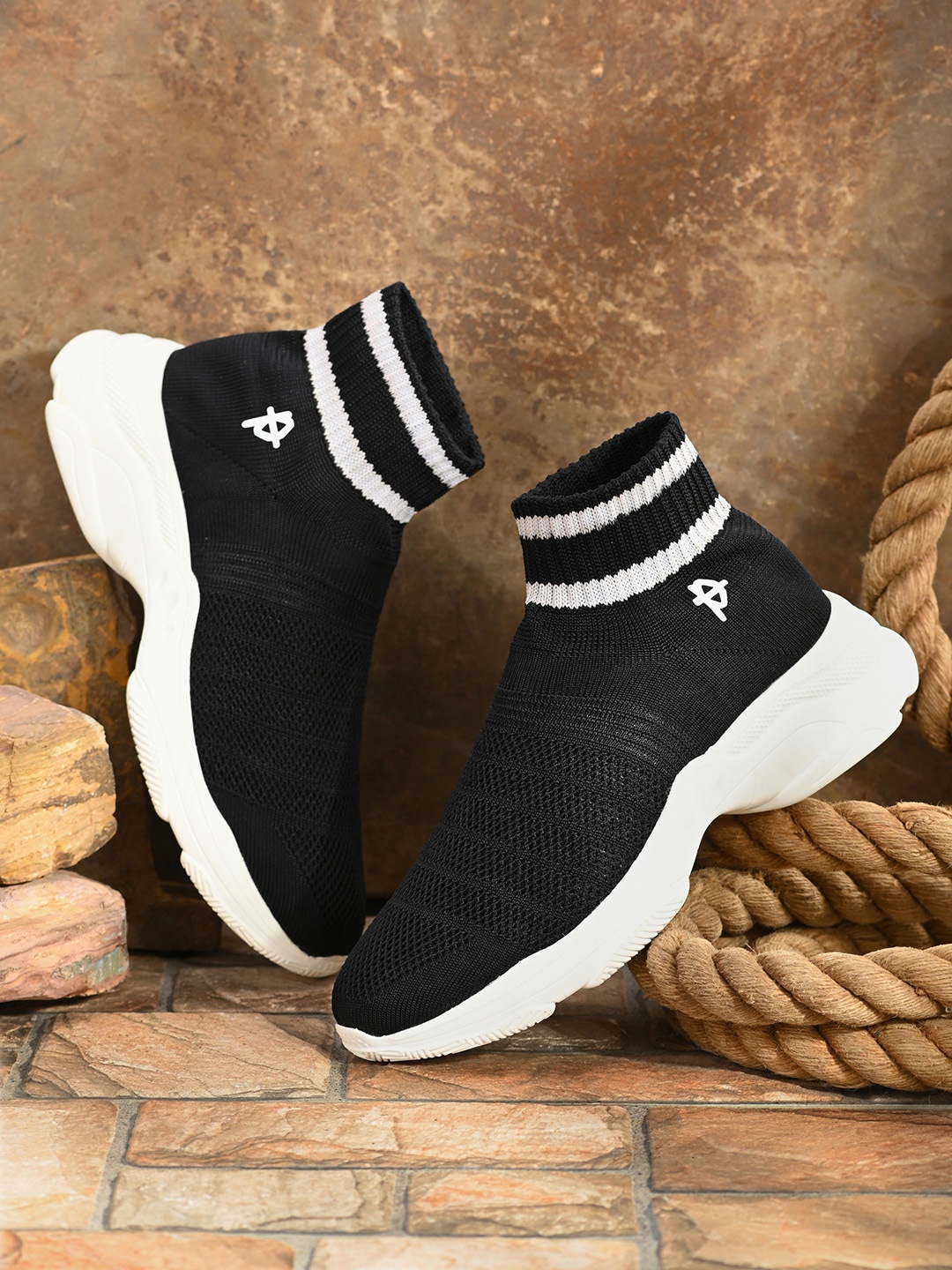 

Provogue Men Black Mesh Mid-Top Running Non-Marking Shoes