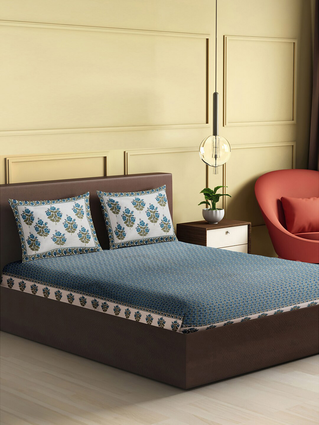 

Gulaab Jaipur Blue & White Ethnic Motifs 600 TC King Bedsheet with 2 Pillow Covers
