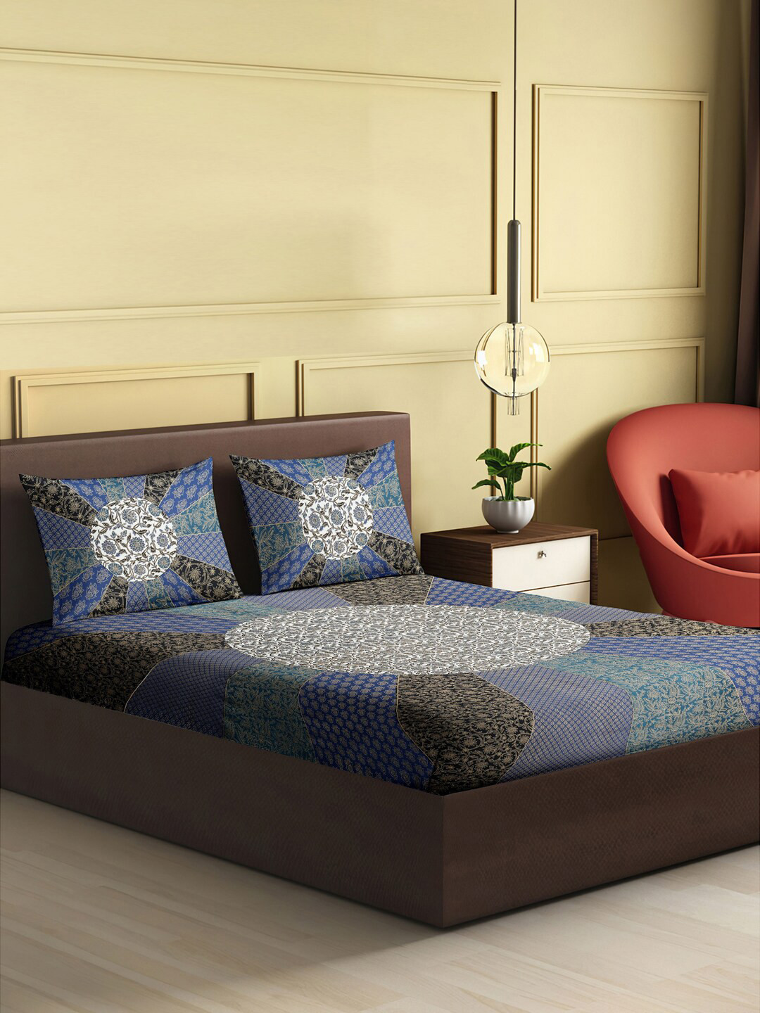 

Gulaab Jaipur Blue & White Ethnic Motifs 400 TC King Bedsheet with 2 Pillow Covers