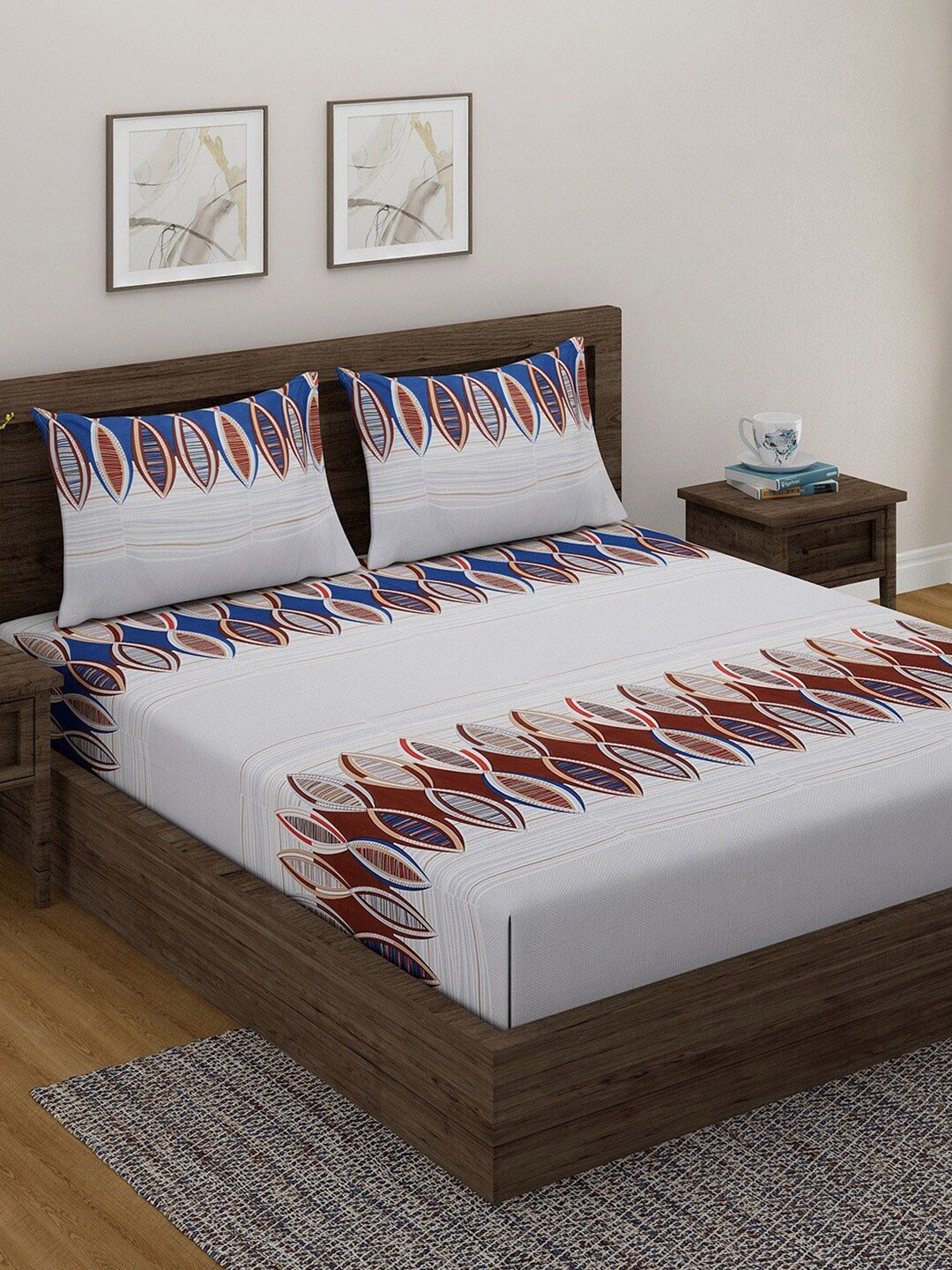 

VRINDA White & Blue 180 TC King Bedsheet with 2 Pillow Covers