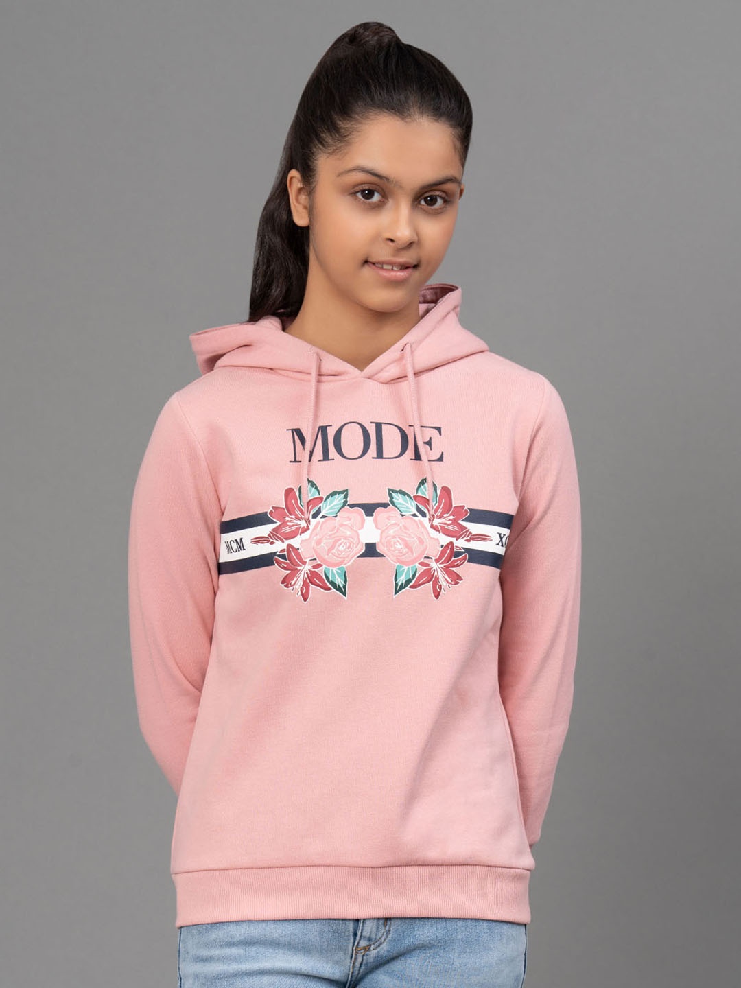 

Mode by Red Tape Girls Pink & Black Printed Hooded Sweatshirt