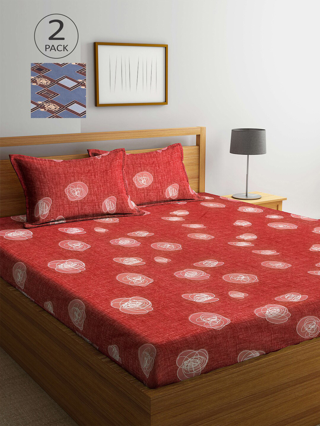 

Arrabi Graphic Printed 300 TC 2 King Bedsheets with 4 Pillow Covers, Multi